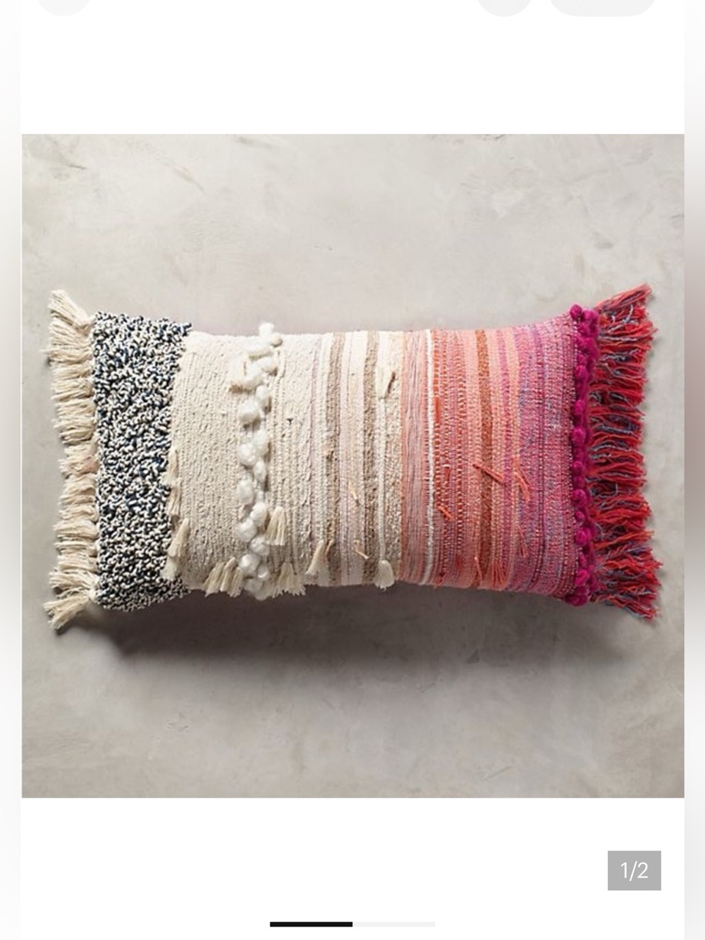 Anthropologie Pink and Cream Woven Fringe Lumbar Pillow